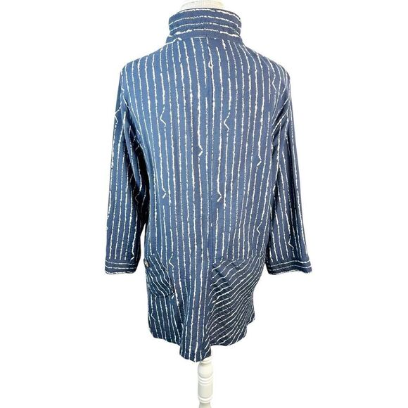 John Mark Blue Striped Tunic Artsy Boho Asymmetrical Accents Wire Collar Size M - Picture 8 of 9